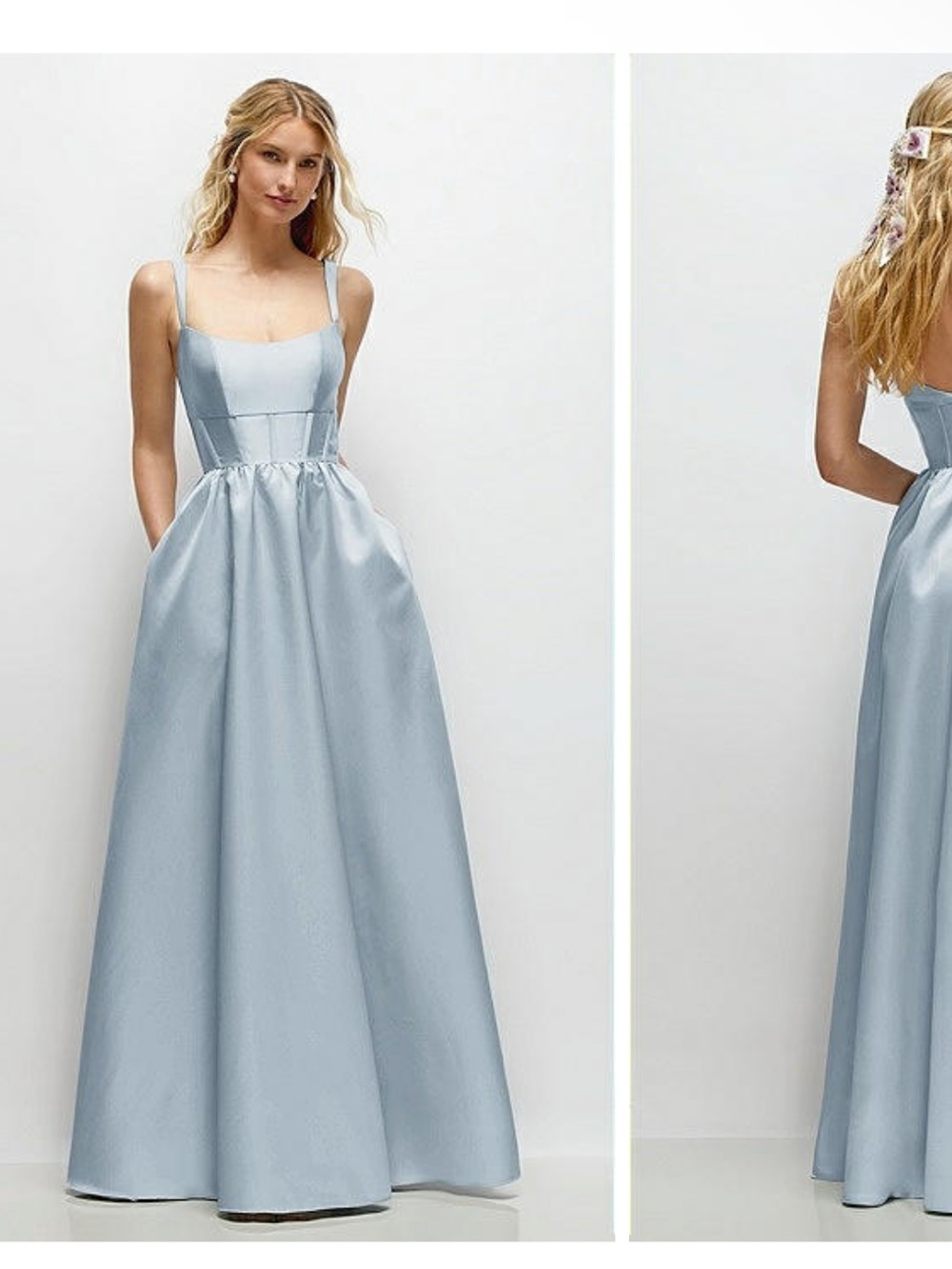 Dessy Collection Light Blue Satin A-Line Gown